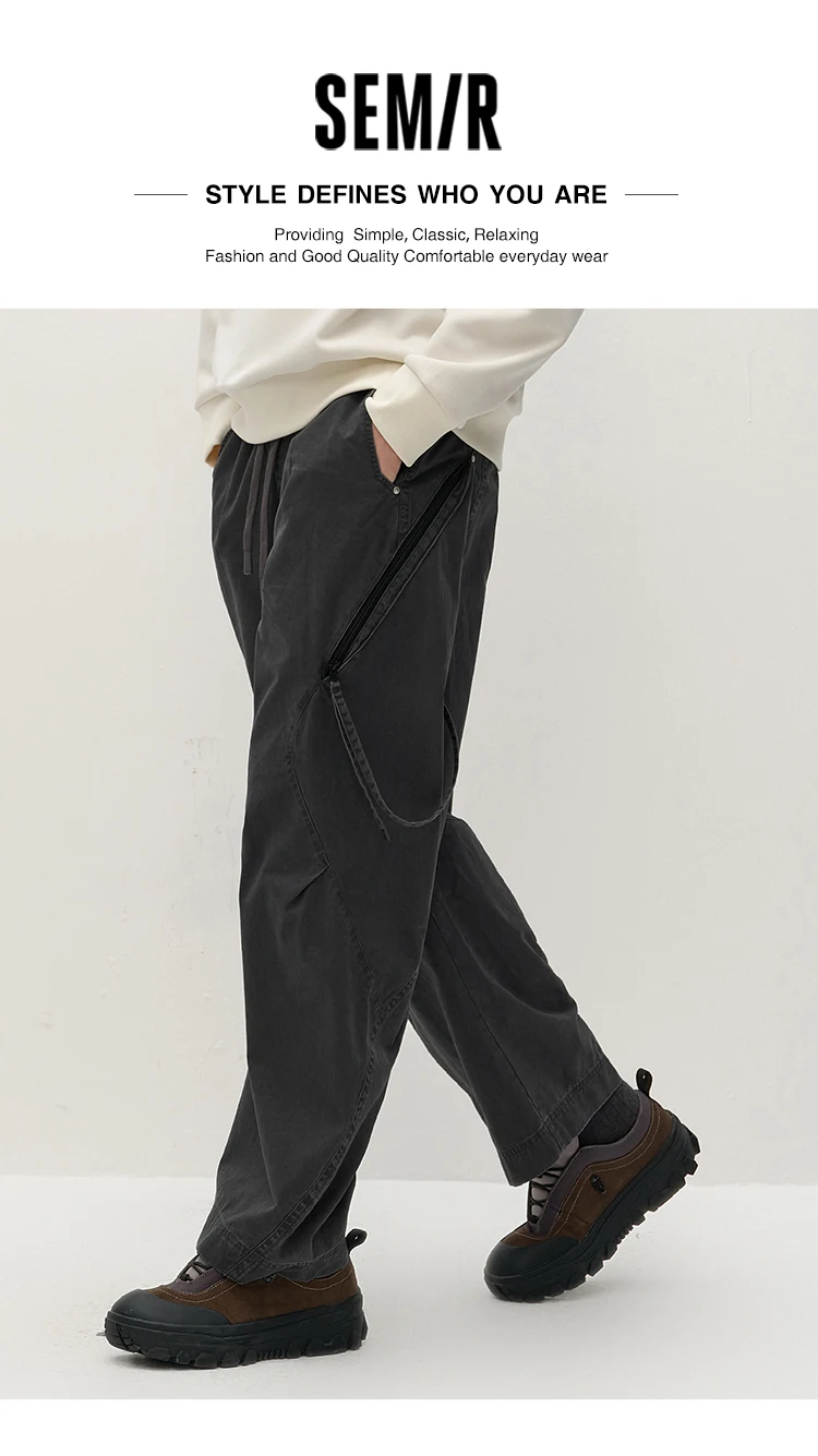Semir Men Pants Washed Cotton Loose Curved Utility Cargo 2026 Autumn Comfortable Workwear Style Street Casual Daily Wear