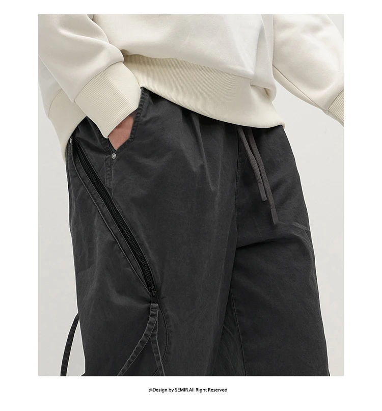 Semir Men Pants Washed Cotton Loose Curved Utility Cargo 2026 Autumn Comfortable Workwear Style Street Casual Daily Wear