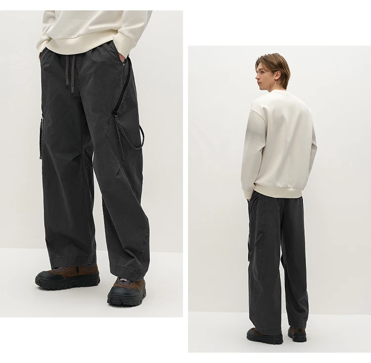 Semir Men Pants Washed Cotton Loose Curved Utility Cargo 2026 Autumn Comfortable Workwear Style Street Casual Daily Wear