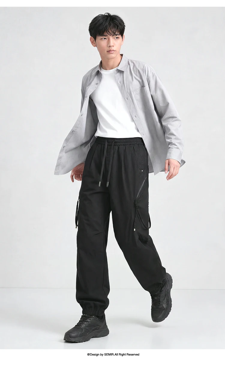 Semir Men Pants Washed Cotton Loose Curved Utility Cargo 2026 Autumn Comfortable Workwear Style Street Casual Daily Wear