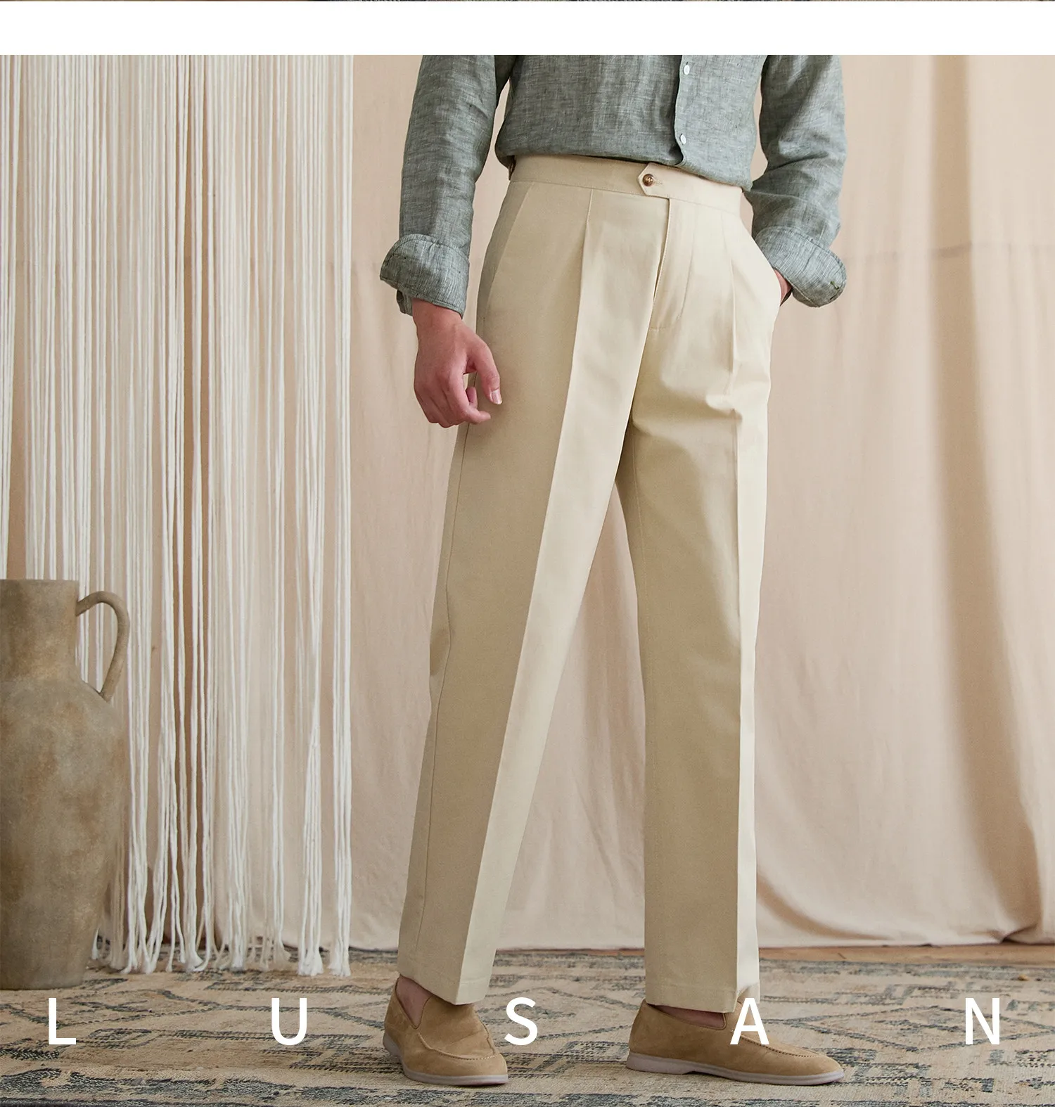 Summer lightweight casual cotton trousers, versatile and breathable,, mature, straight-leg, high-waisted pants for trendy