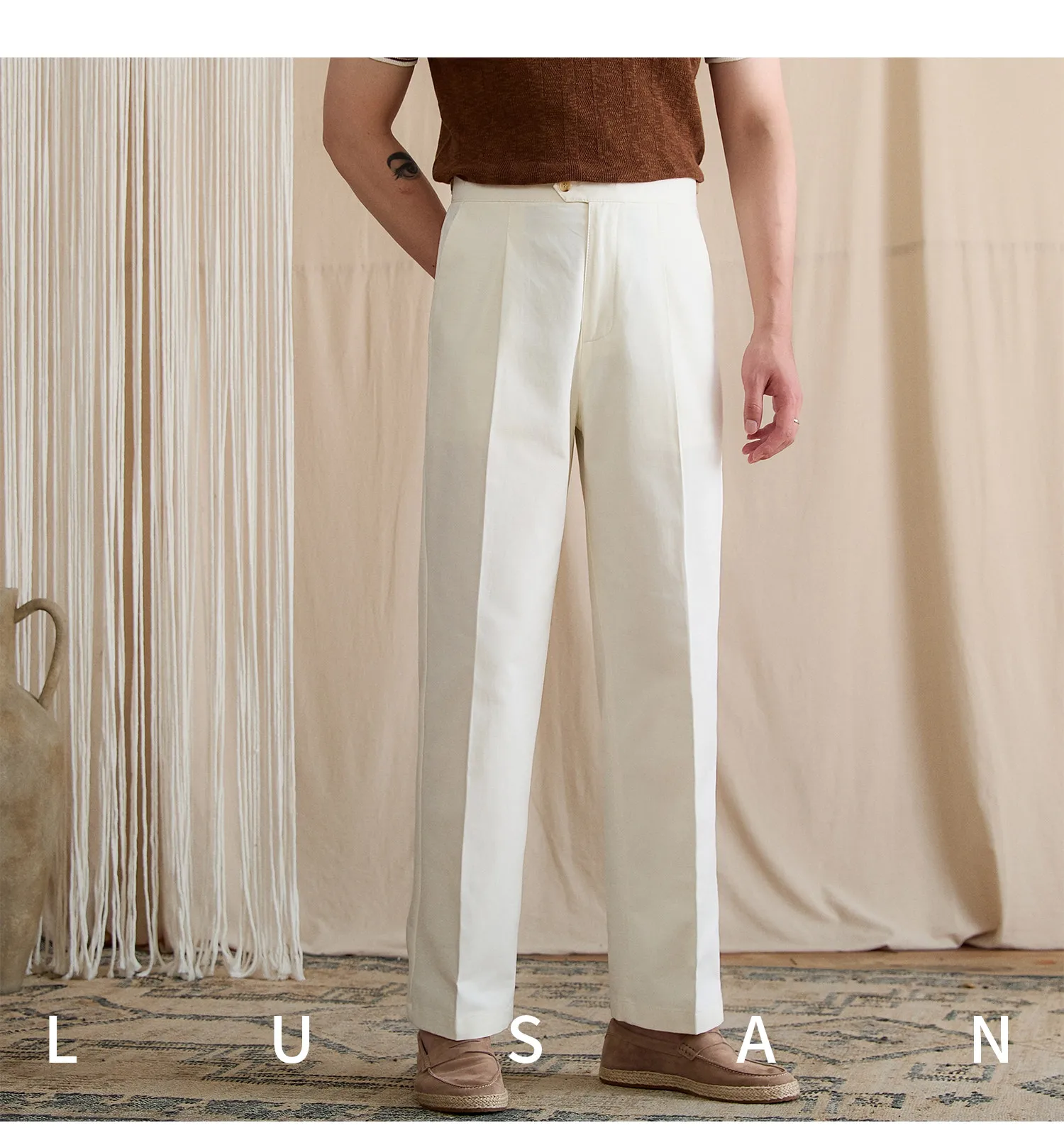 Summer lightweight casual cotton trousers, versatile and breathable,, mature, straight-leg, high-waisted pants for trendy
