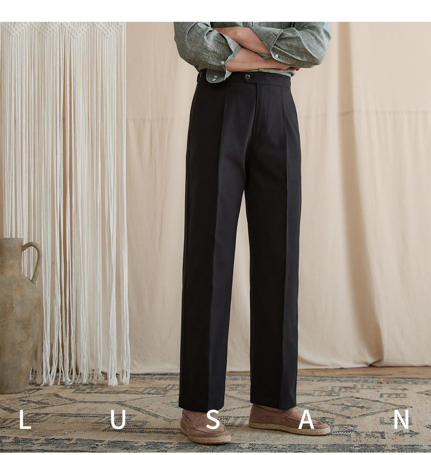 Summer lightweight casual cotton trousers, versatile and breathable,, mature, straight-leg, high-waisted pants for trendy