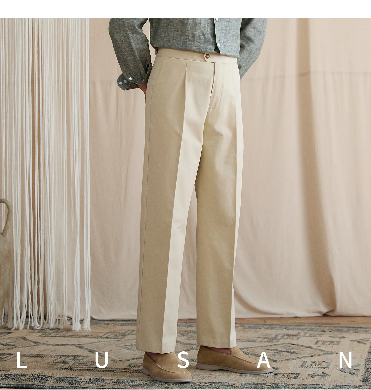 Summer lightweight casual cotton trousers, versatile and breathable,, mature, straight-leg, high-waisted pants for trendy