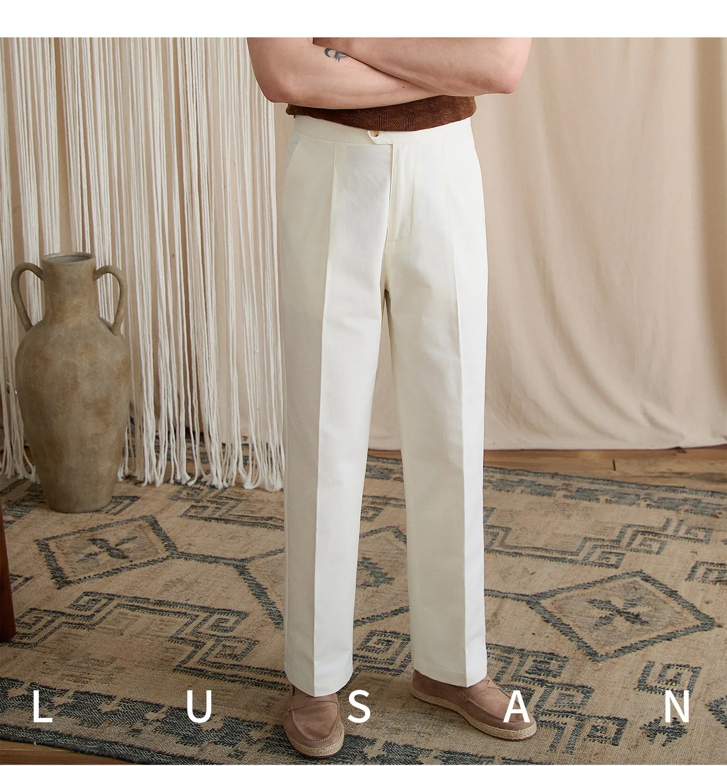 Summer lightweight casual cotton trousers, versatile and breathable,, mature, straight-leg, high-waisted pants for trendy