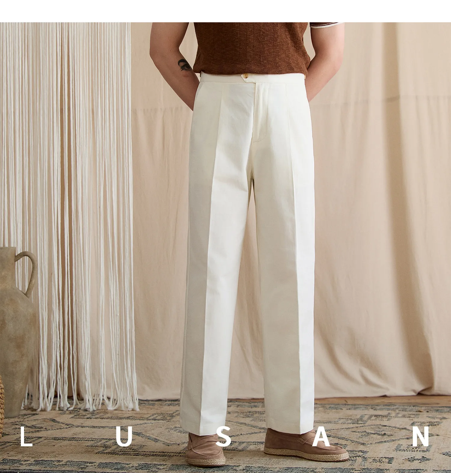 Summer lightweight casual cotton trousers, versatile and breathable,, mature, straight-leg, high-waisted pants for trendy