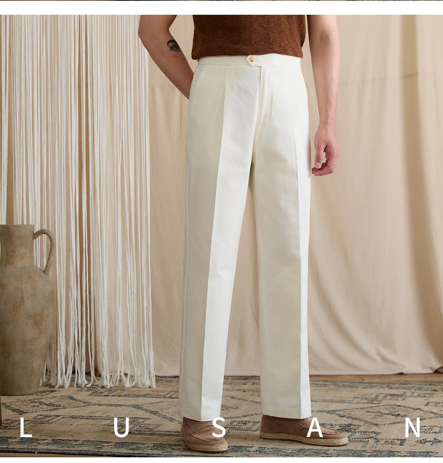 Summer lightweight casual cotton trousers, versatile and breathable,, mature, straight-leg, high-waisted pants for trendy