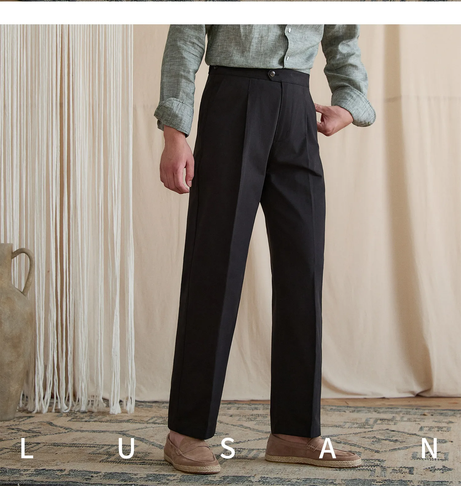 Summer lightweight casual cotton trousers, versatile and breathable,, mature, straight-leg, high-waisted pants for trendy