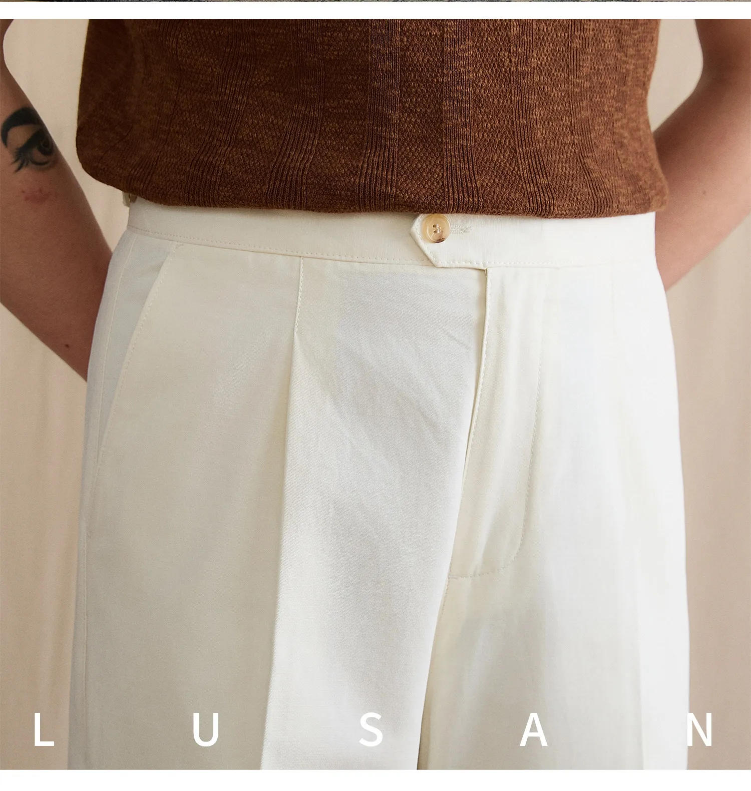 Summer lightweight casual cotton trousers, versatile and breathable,, mature, straight-leg, high-waisted pants for trendy
