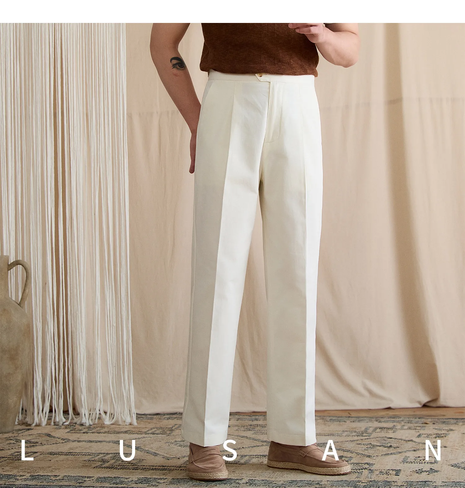 Summer lightweight casual cotton trousers, versatile and breathable,, mature, straight-leg, high-waisted pants for trendy