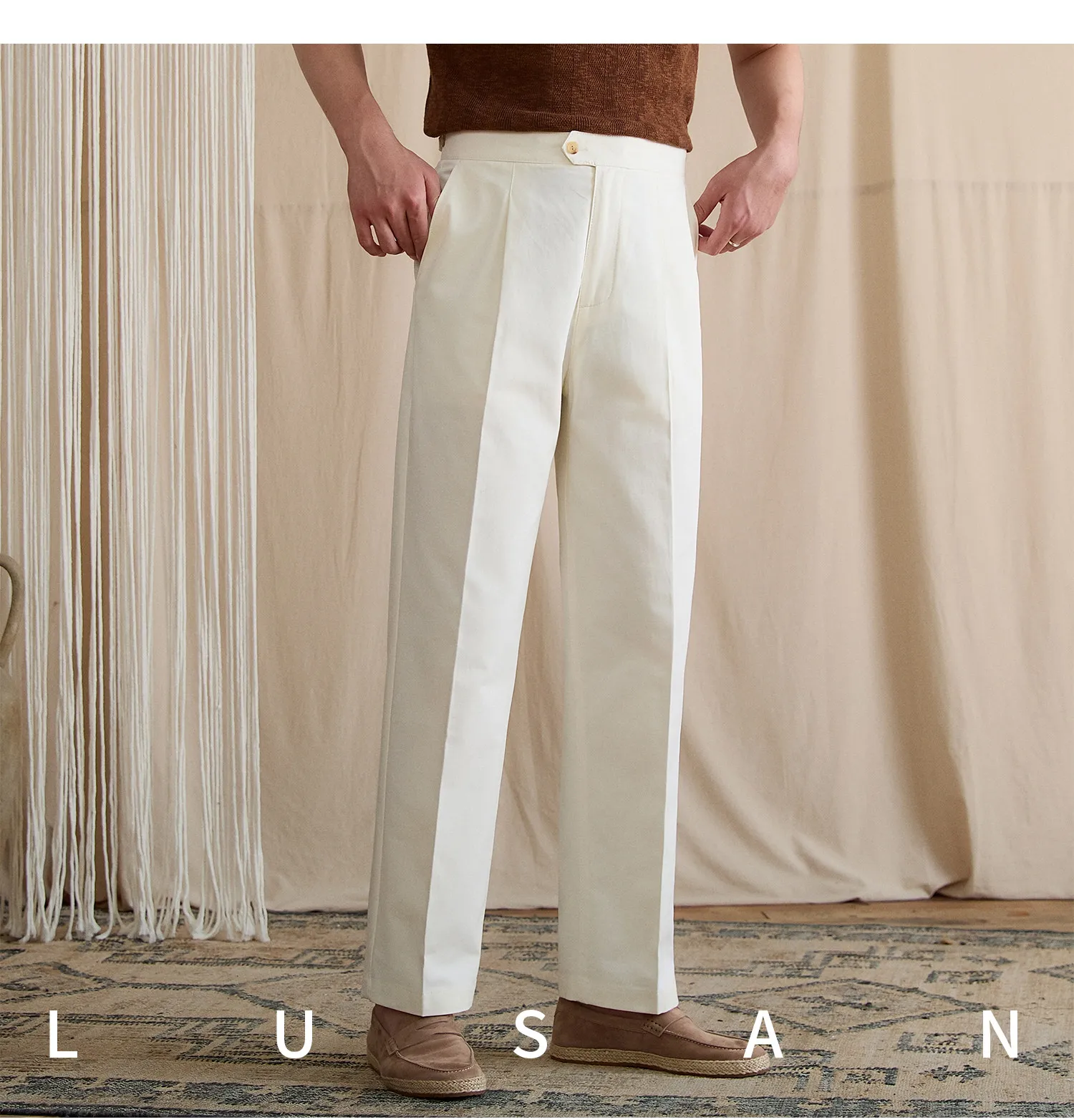 Summer lightweight casual cotton trousers, versatile and breathable,, mature, straight-leg, high-waisted pants for trendy