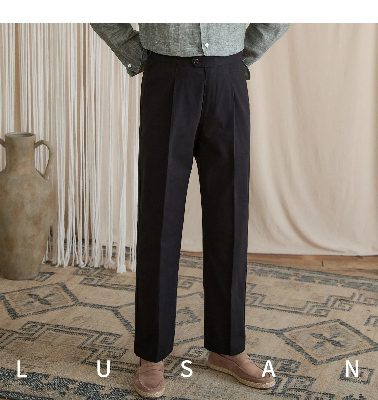 Summer lightweight casual cotton trousers, versatile and breathable,, mature, straight-leg, high-waisted pants for trendy