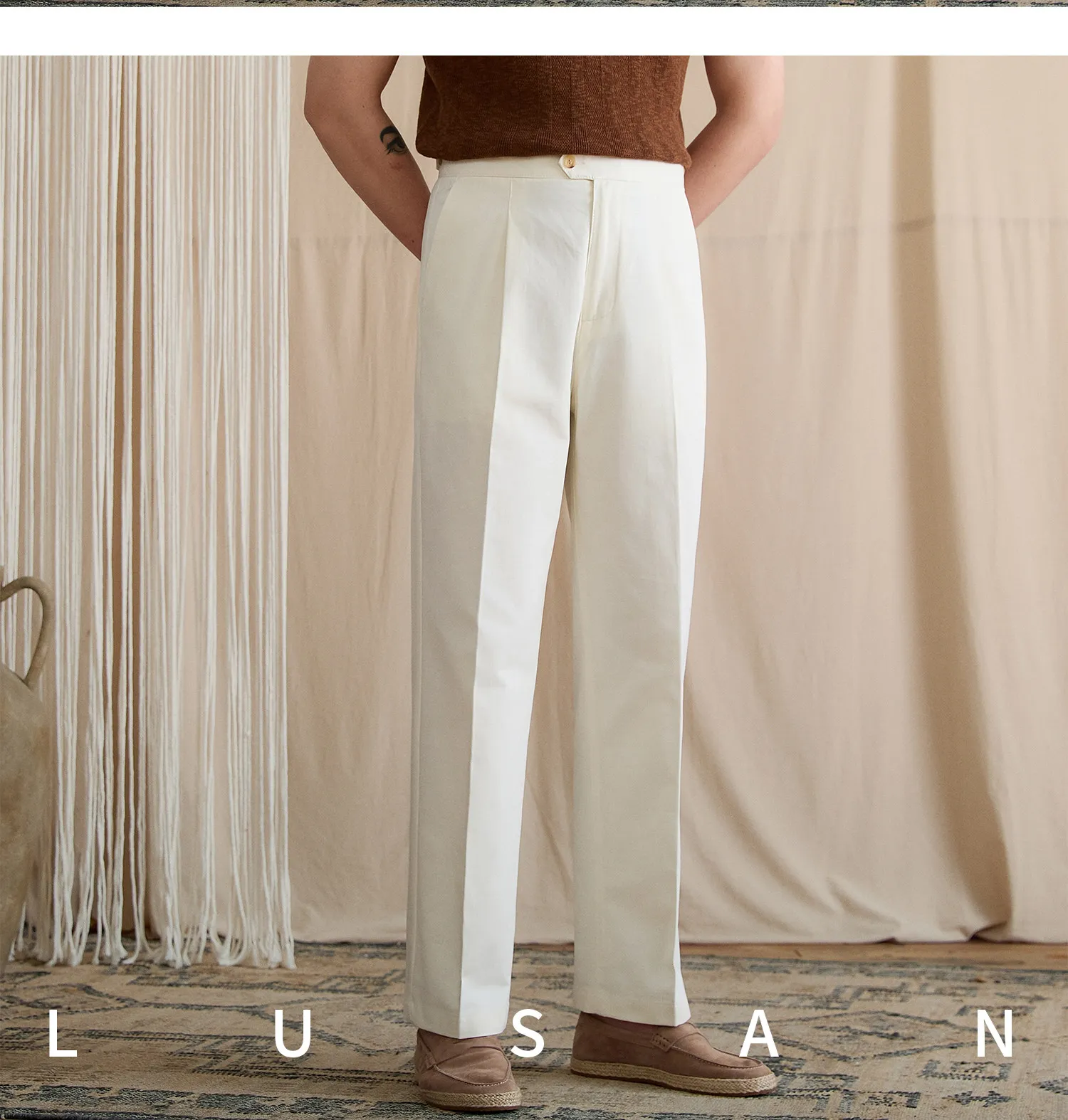 Summer lightweight casual cotton trousers, versatile and breathable,, mature, straight-leg, high-waisted pants for trendy