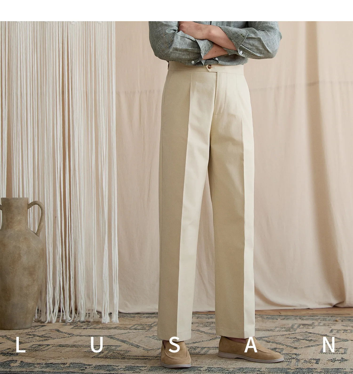 Summer lightweight casual cotton trousers, versatile and breathable,, mature, straight-leg, high-waisted pants for trendy