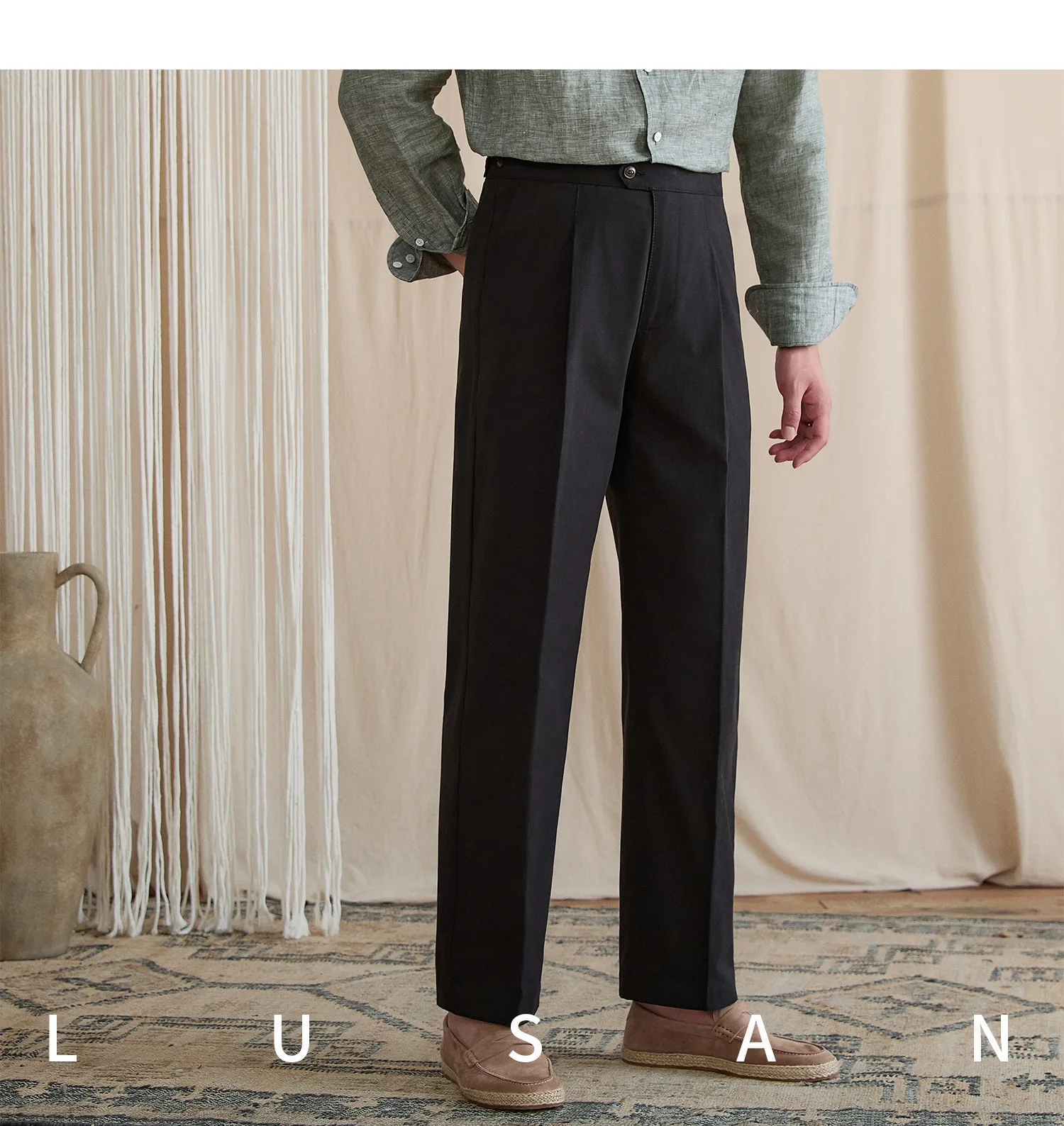 Summer lightweight casual cotton trousers, versatile and breathable,, mature, straight-leg, high-waisted pants for trendy