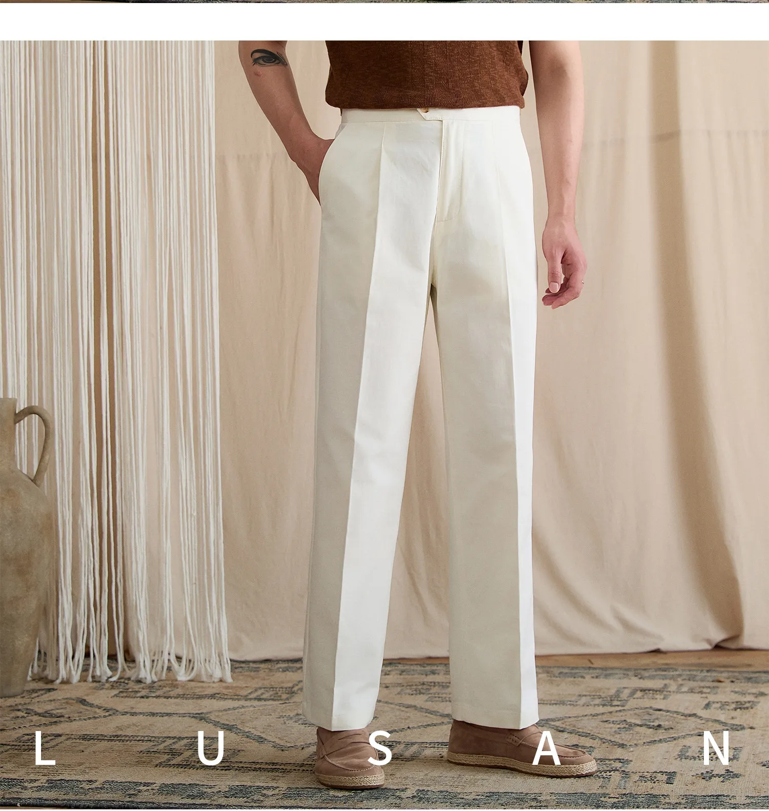 Summer lightweight casual cotton trousers, versatile and breathable,, mature, straight-leg, high-waisted pants for trendy