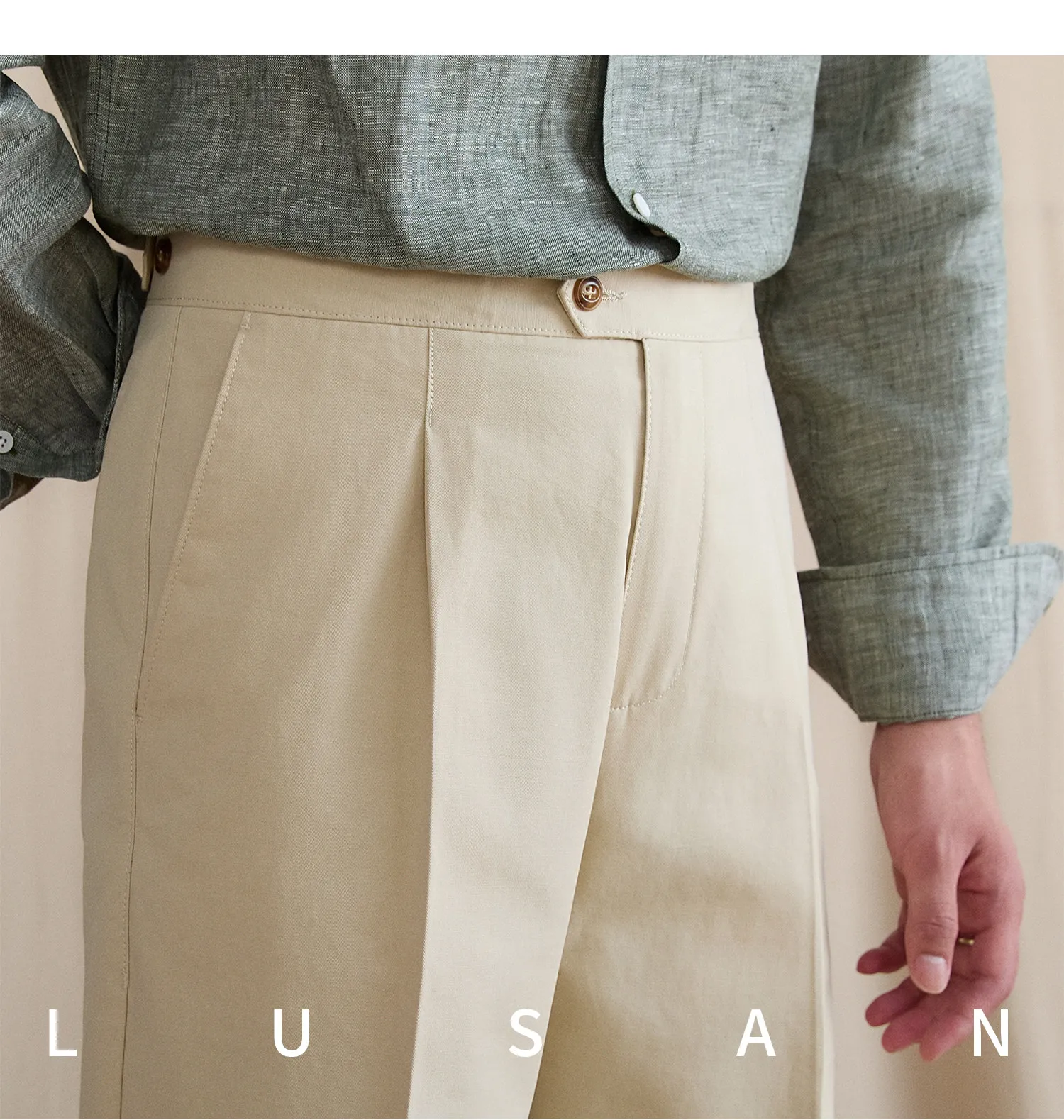 Summer lightweight casual cotton trousers, versatile and breathable,, mature, straight-leg, high-waisted pants for trendy