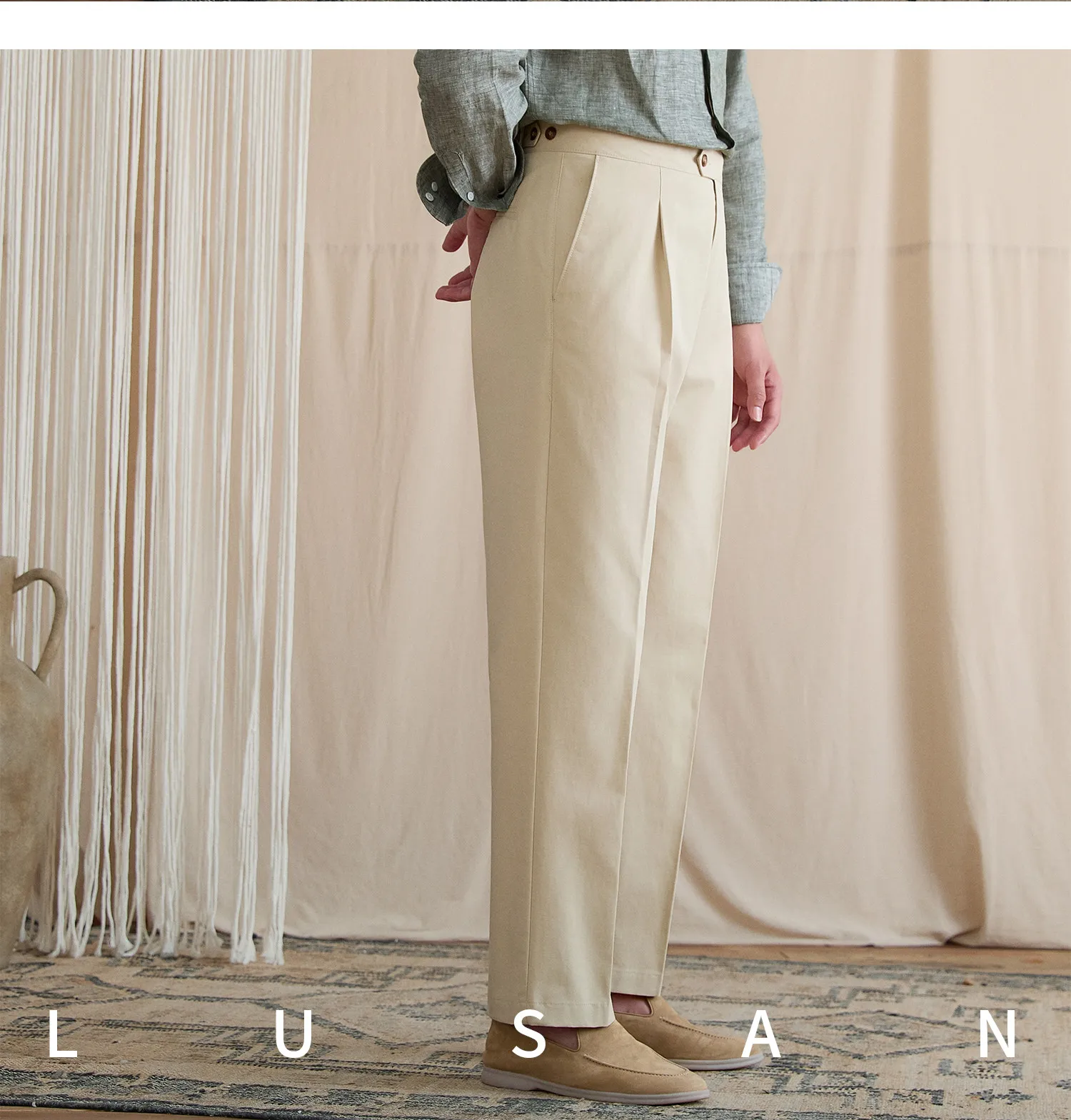 Summer lightweight casual cotton trousers, versatile and breathable,, mature, straight-leg, high-waisted pants for trendy