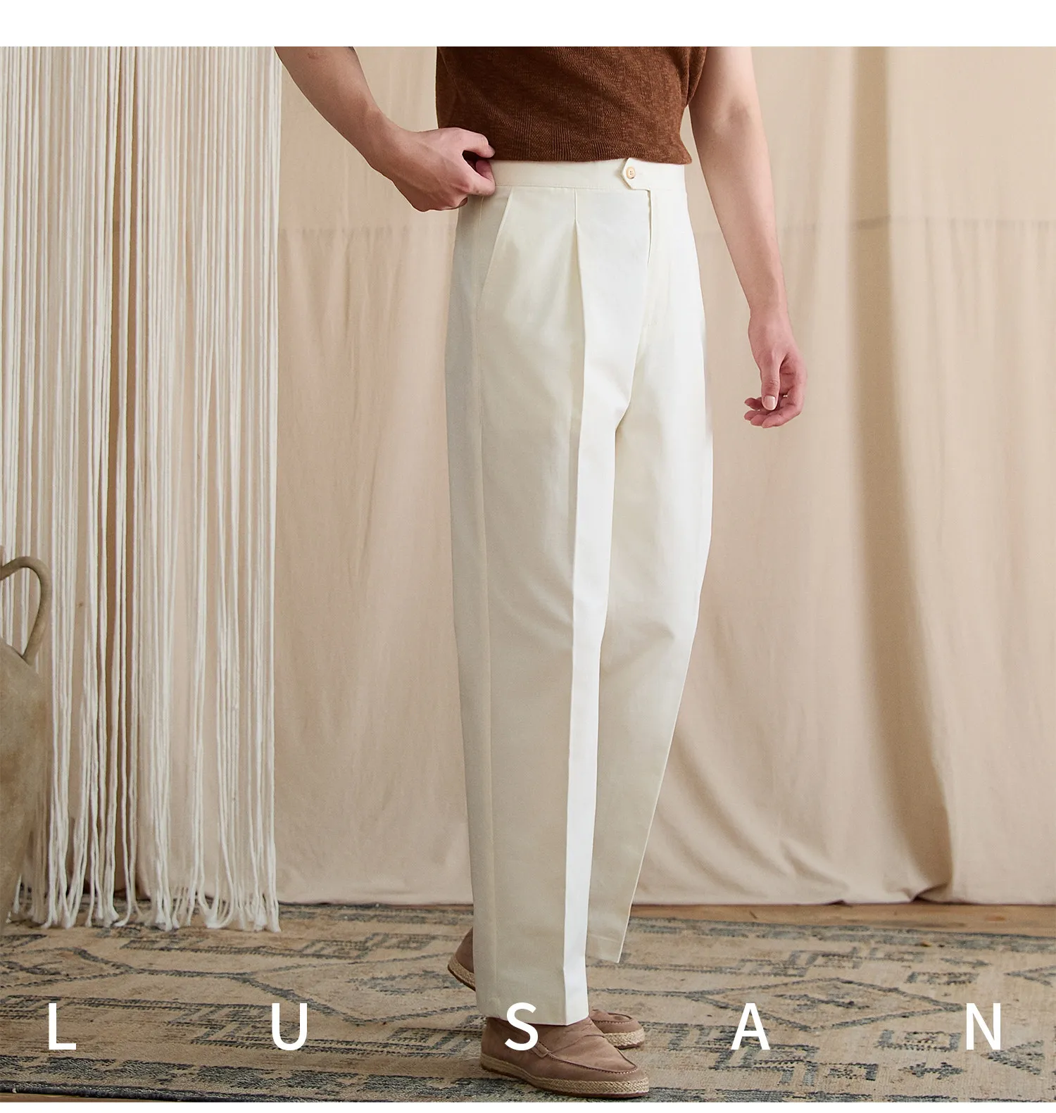 Summer lightweight casual cotton trousers, versatile and breathable,, mature, straight-leg, high-waisted pants for trendy