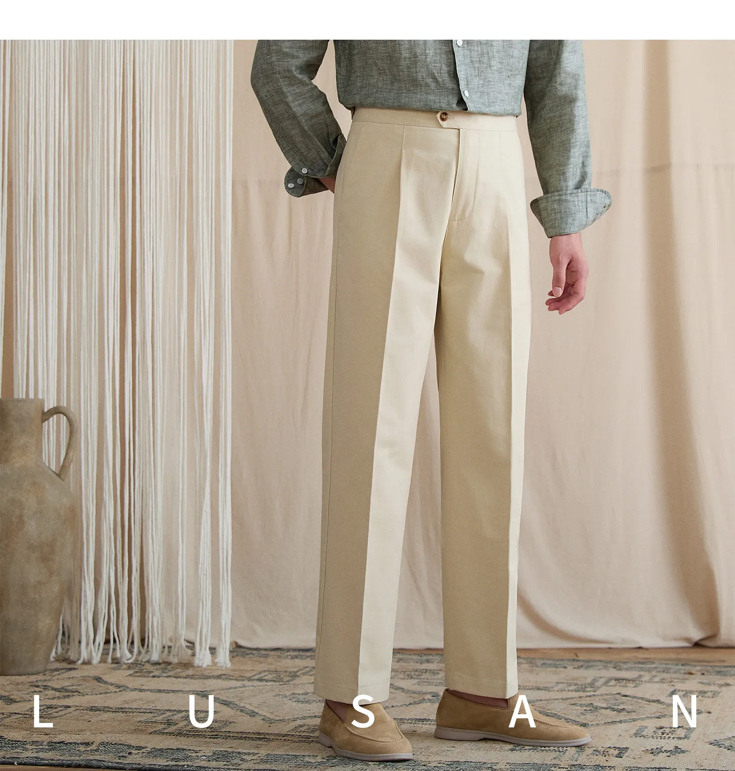 Summer lightweight casual cotton trousers, versatile and breathable,, mature, straight-leg, high-waisted pants for trendy