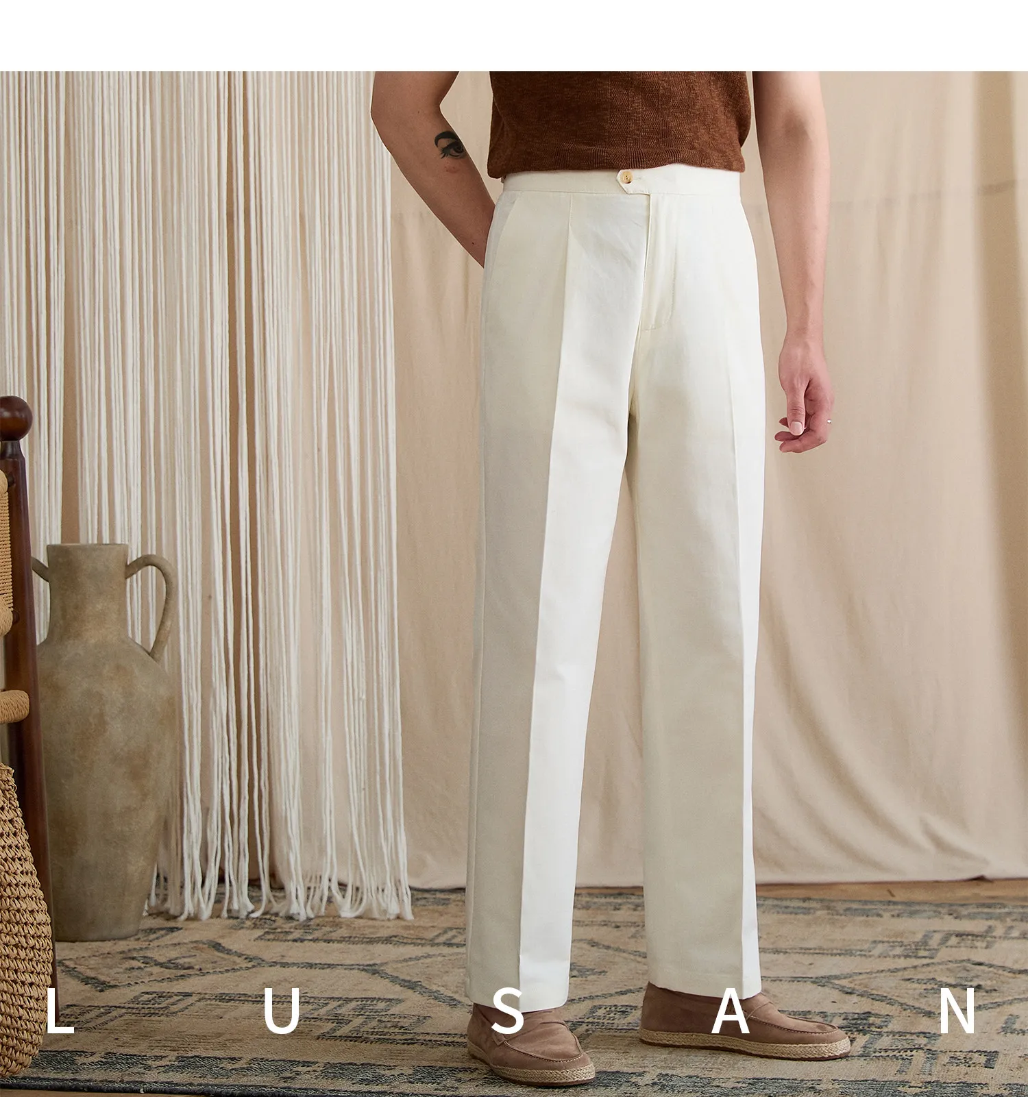 Summer lightweight casual cotton trousers, versatile and breathable,, mature, straight-leg, high-waisted pants for trendy