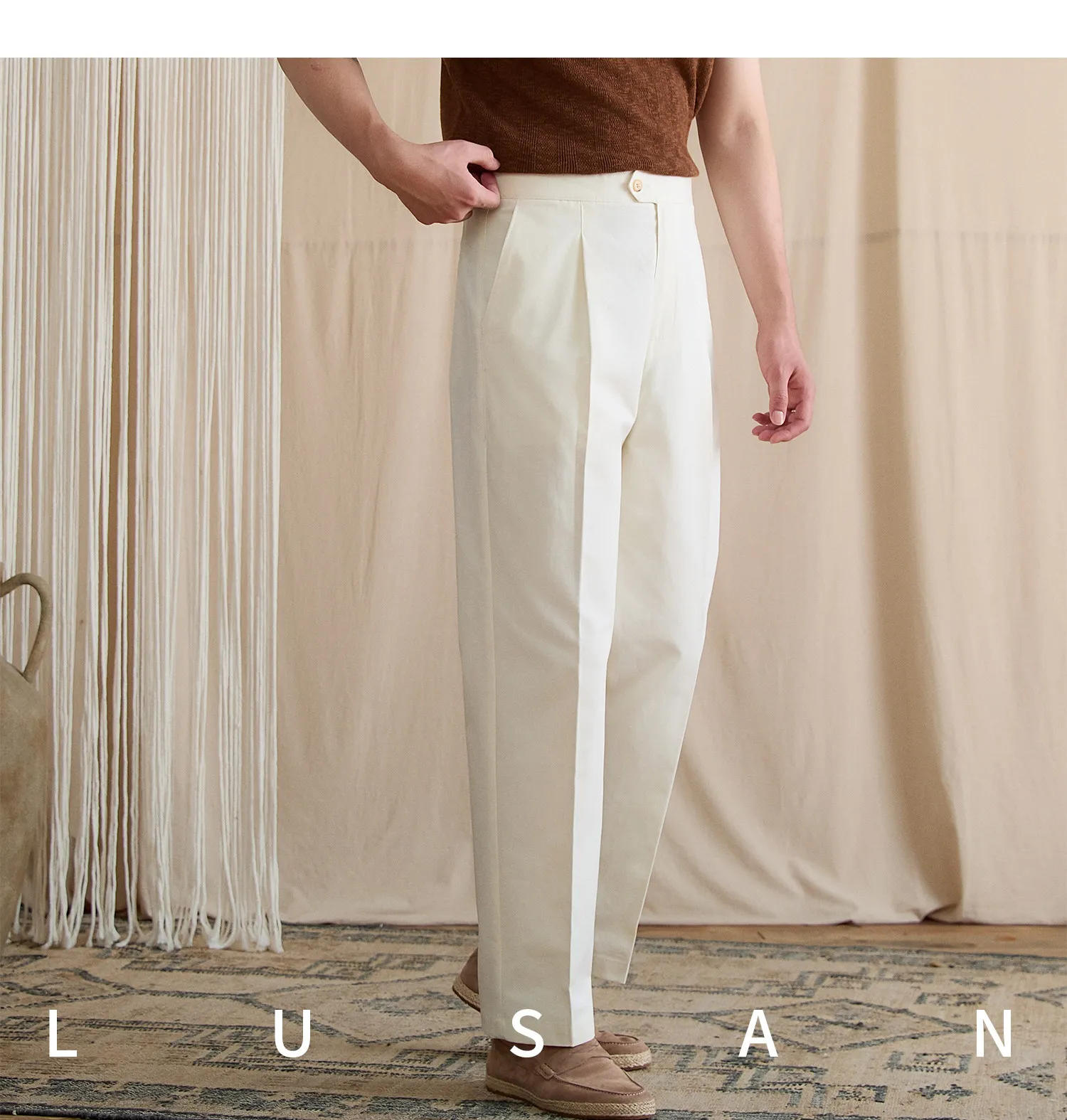 Summer lightweight casual cotton trousers, versatile and breathable,, mature, straight-leg, high-waisted pants for trendy