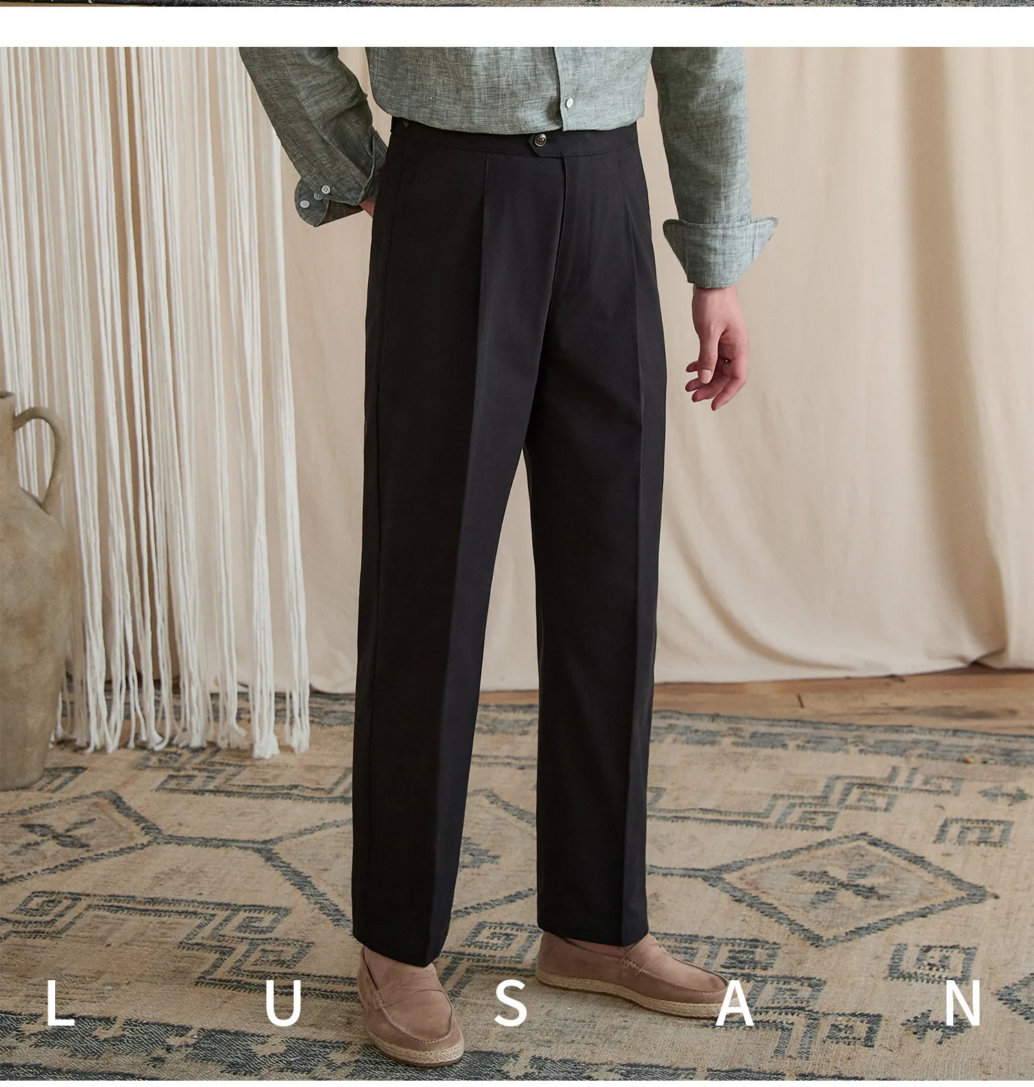 Summer lightweight casual cotton trousers, versatile and breathable,, mature, straight-leg, high-waisted pants for trendy
