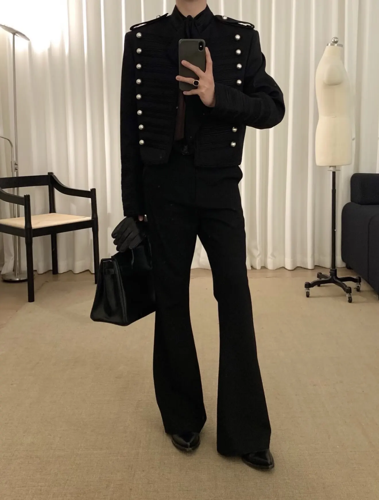 ANN Milan Limited Show Piece Black & Gold Webbing Napoleon Cropped Court Jacket, Two-tone