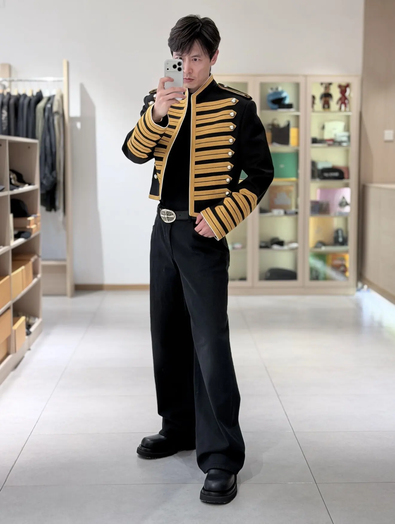 ANN Milan Limited Show Piece Black & Gold Webbing Napoleon Cropped Court Jacket, Two-tone