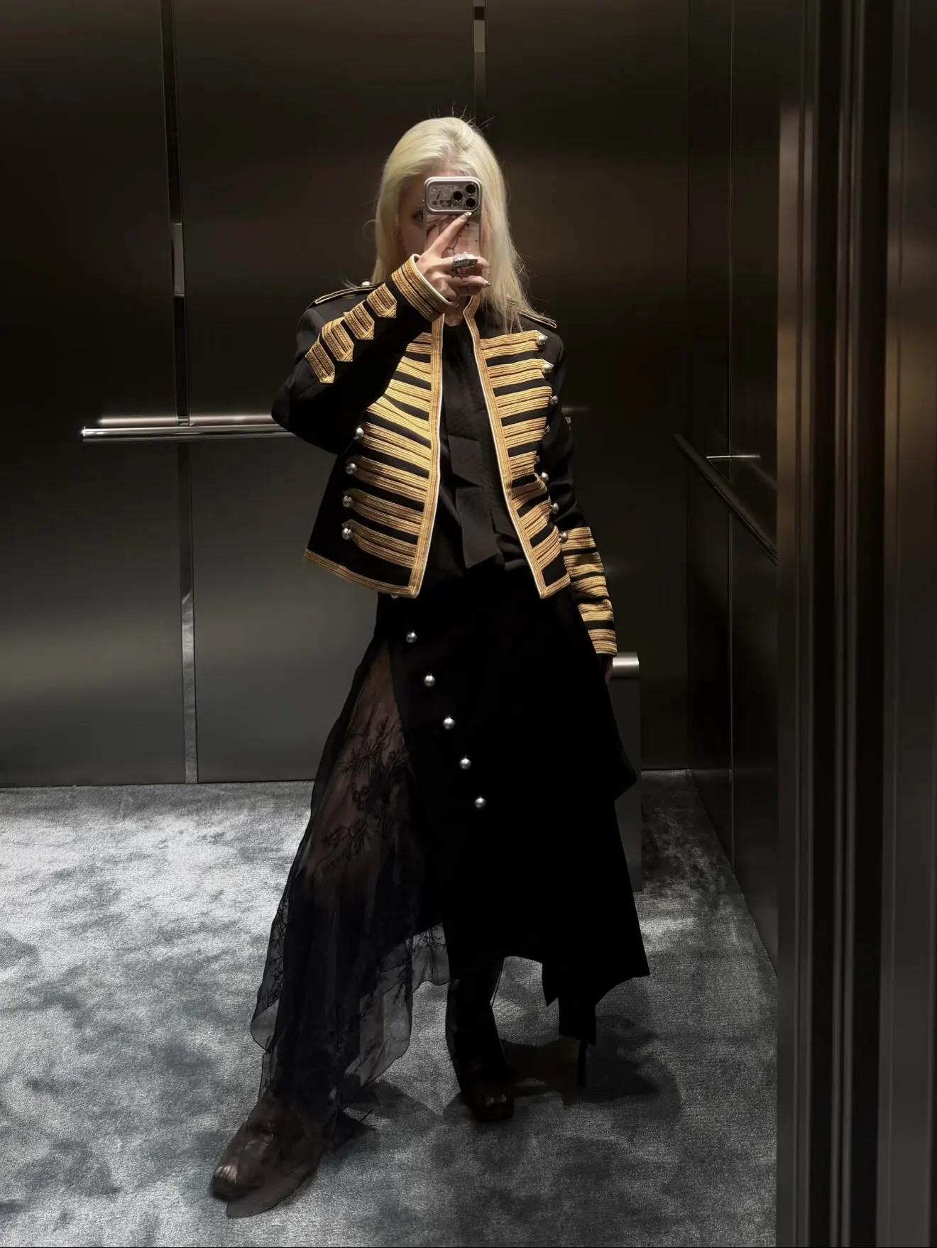 ANN Milan Limited Show Piece Black & Gold Webbing Napoleon Cropped Court Jacket, Two-tone