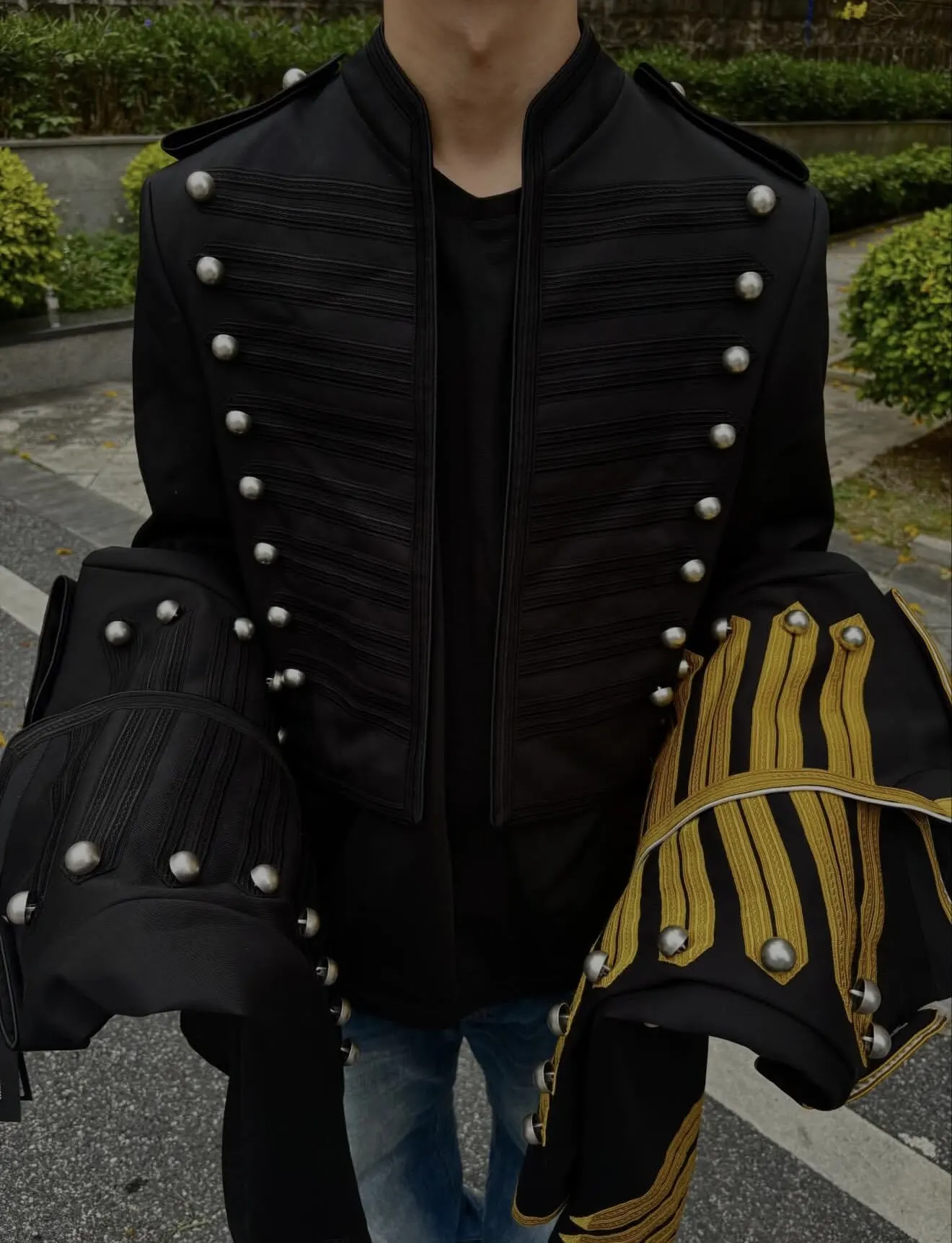 ANN Milan Limited Show Piece Black & Gold Webbing Napoleon Cropped Court Jacket, Two-tone