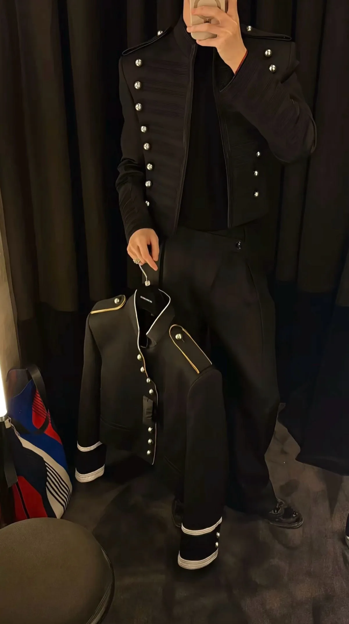 ANN Milan Limited Show Piece Black & Gold Webbing Napoleon Cropped Court Jacket, Two-tone