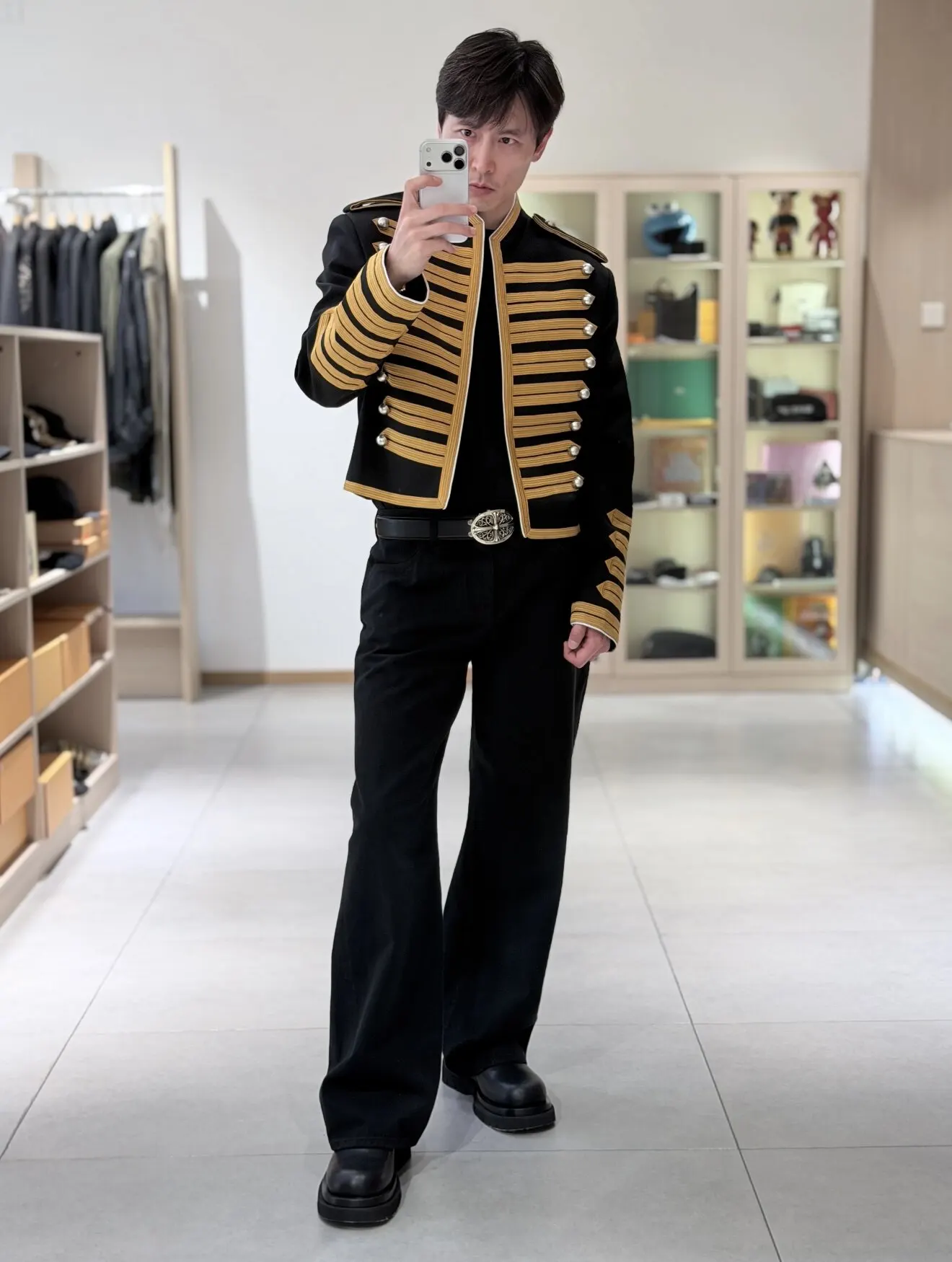 ANN Milan Limited Show Piece Black & Gold Webbing Napoleon Cropped Court Jacket, Two-tone