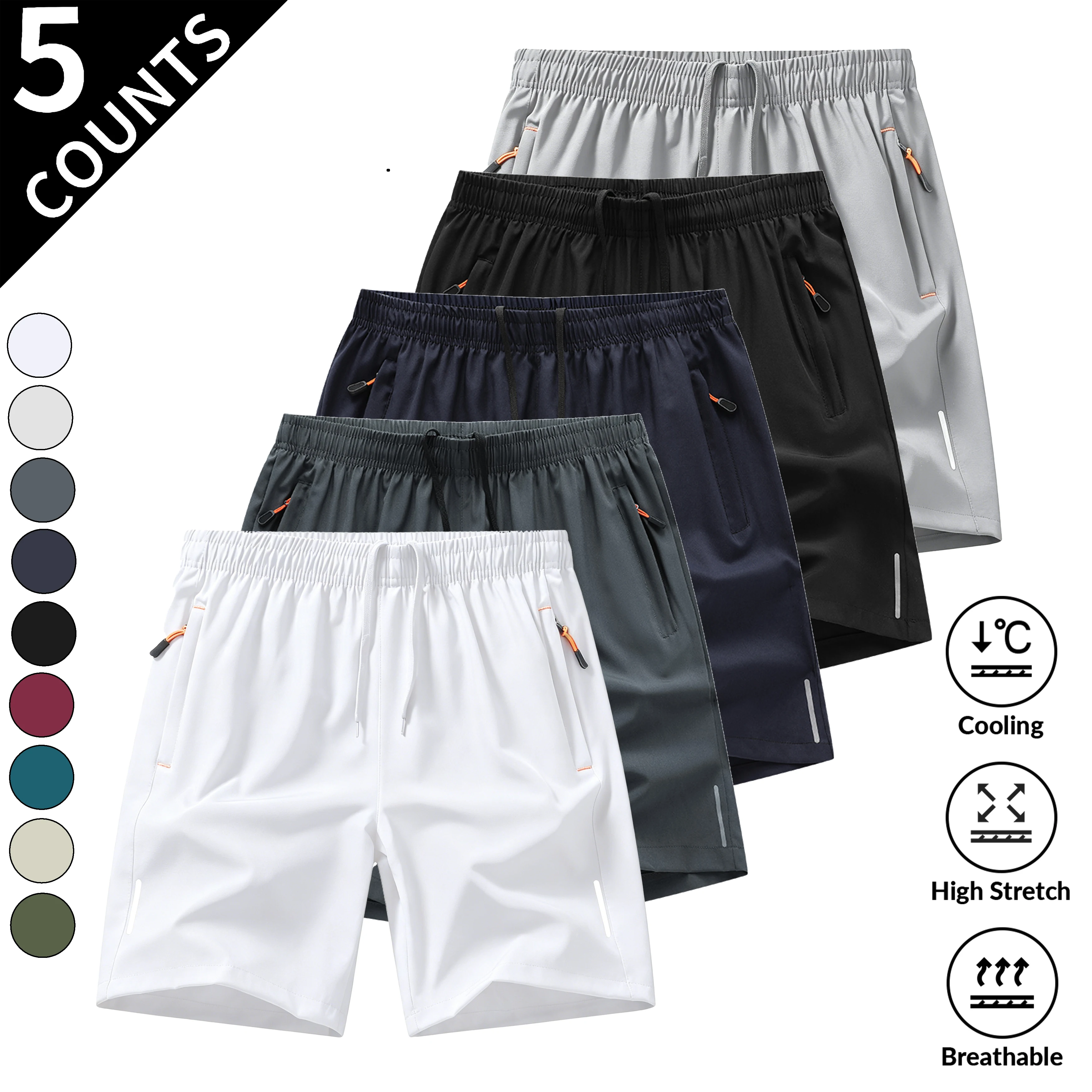 5-Pack Men's Swim Shorts Set - Assorted Colors Quick Dry Bathing Suits for Travel and Daily Wear