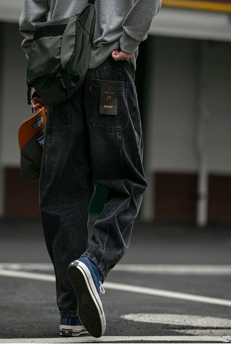 American Vintage High Quality Denim Cargo Pants Men Clothing Streetwear Loose Skate Jeans Harajuku Casual Harem Trousers Male