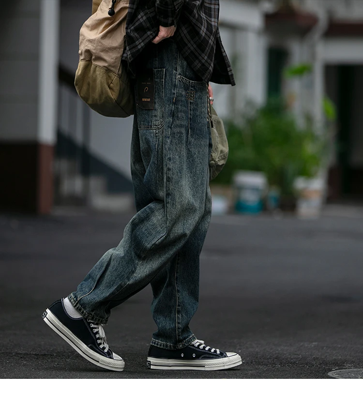 American Vintage High Quality Denim Cargo Pants Men Clothing Streetwear Loose Skate Jeans Harajuku Casual Harem Trousers Male