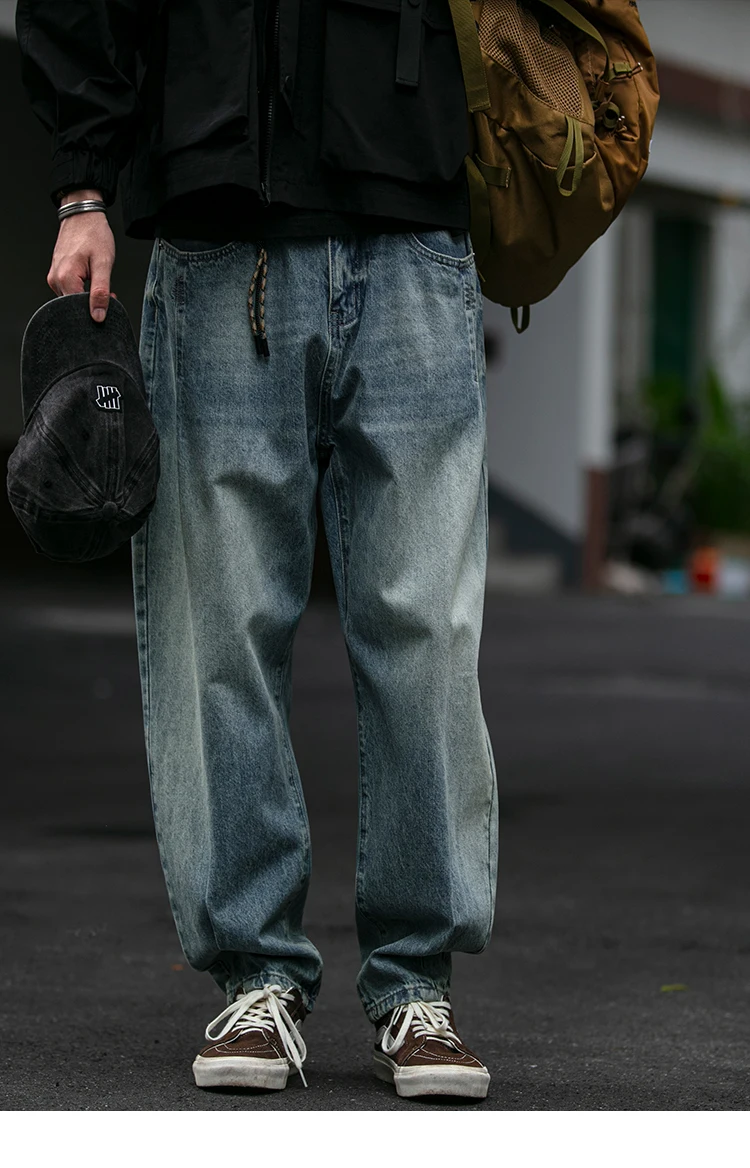 American Vintage High Quality Denim Cargo Pants Men Clothing Streetwear Loose Skate Jeans Harajuku Casual Harem Trousers Male