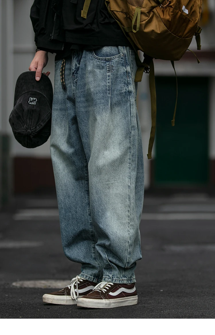 American Vintage High Quality Denim Cargo Pants Men Clothing Streetwear Loose Skate Jeans Harajuku Casual Harem Trousers Male