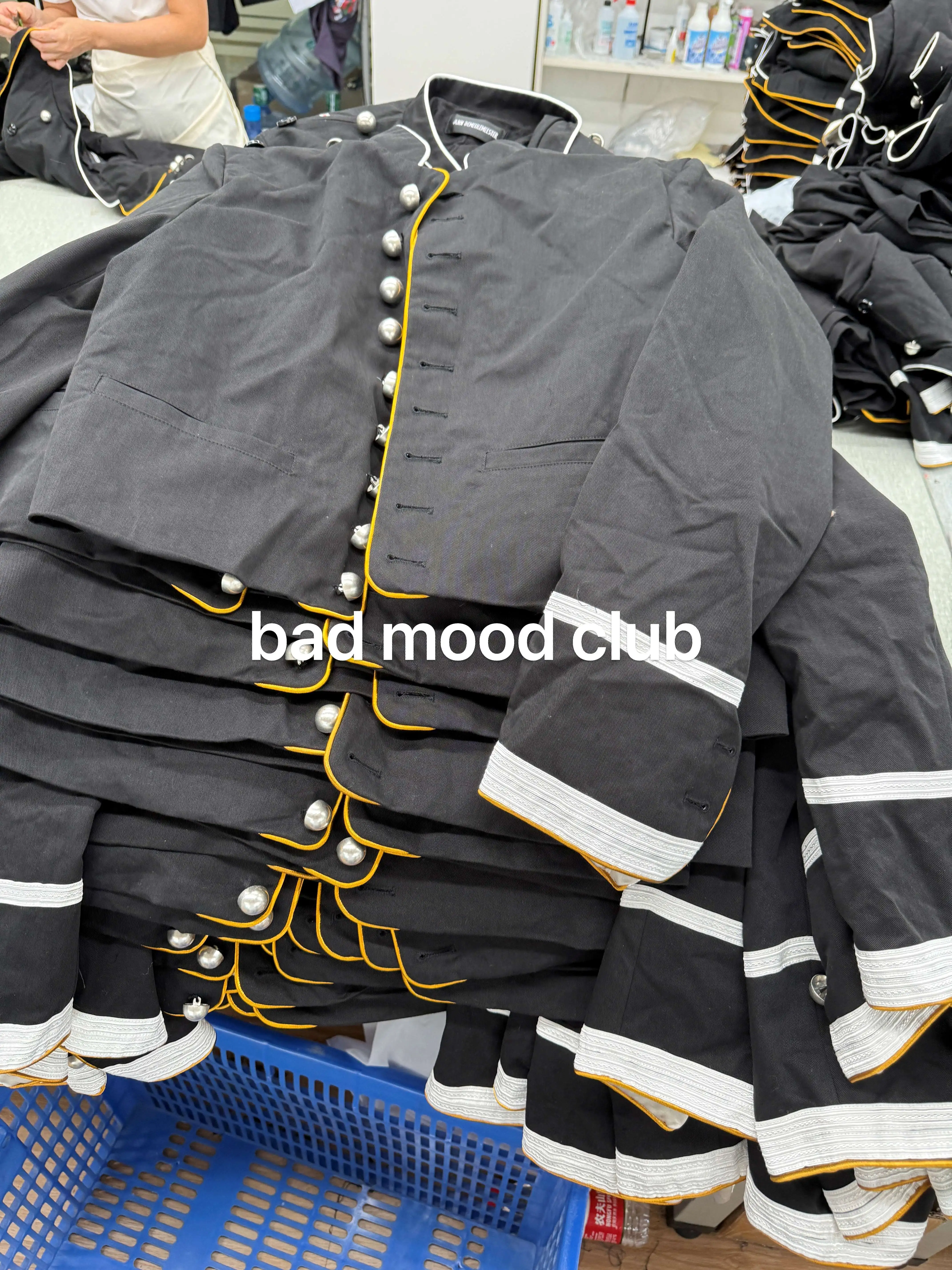 ANN Show Piece Harris Marsina Black & Gold Button Napoleon Jacket, Vintage Court Short Stand Collar Coat