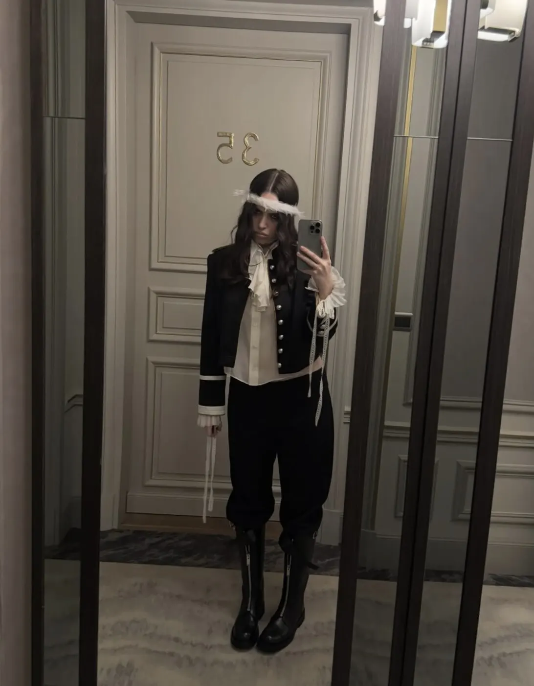 ANN Show Piece Harris Marsina Black & Gold Button Napoleon Jacket, Vintage Court Short Stand Collar Coat