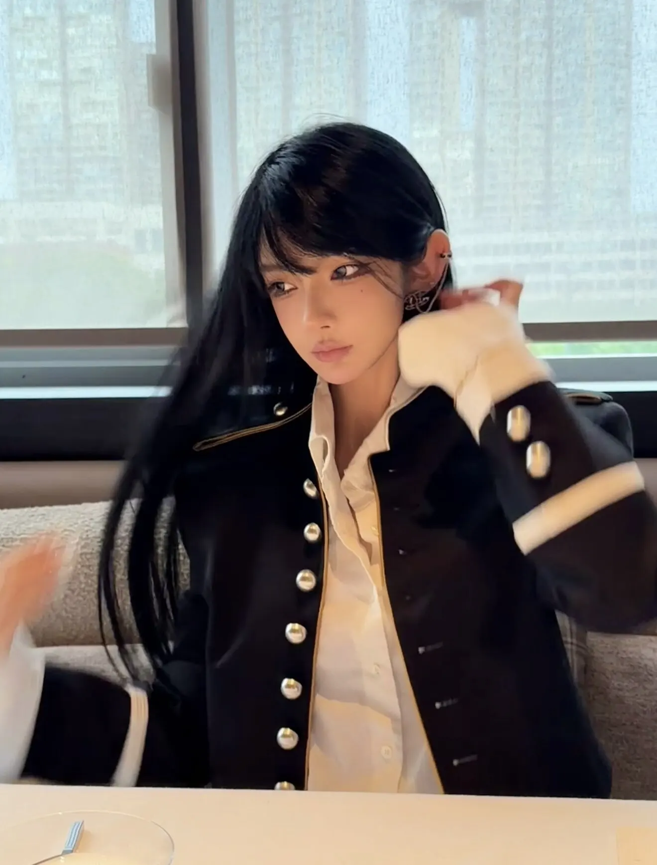 ANN Show Piece Harris Marsina Black & Gold Button Napoleon Jacket, Vintage Court Short Stand Collar Coat