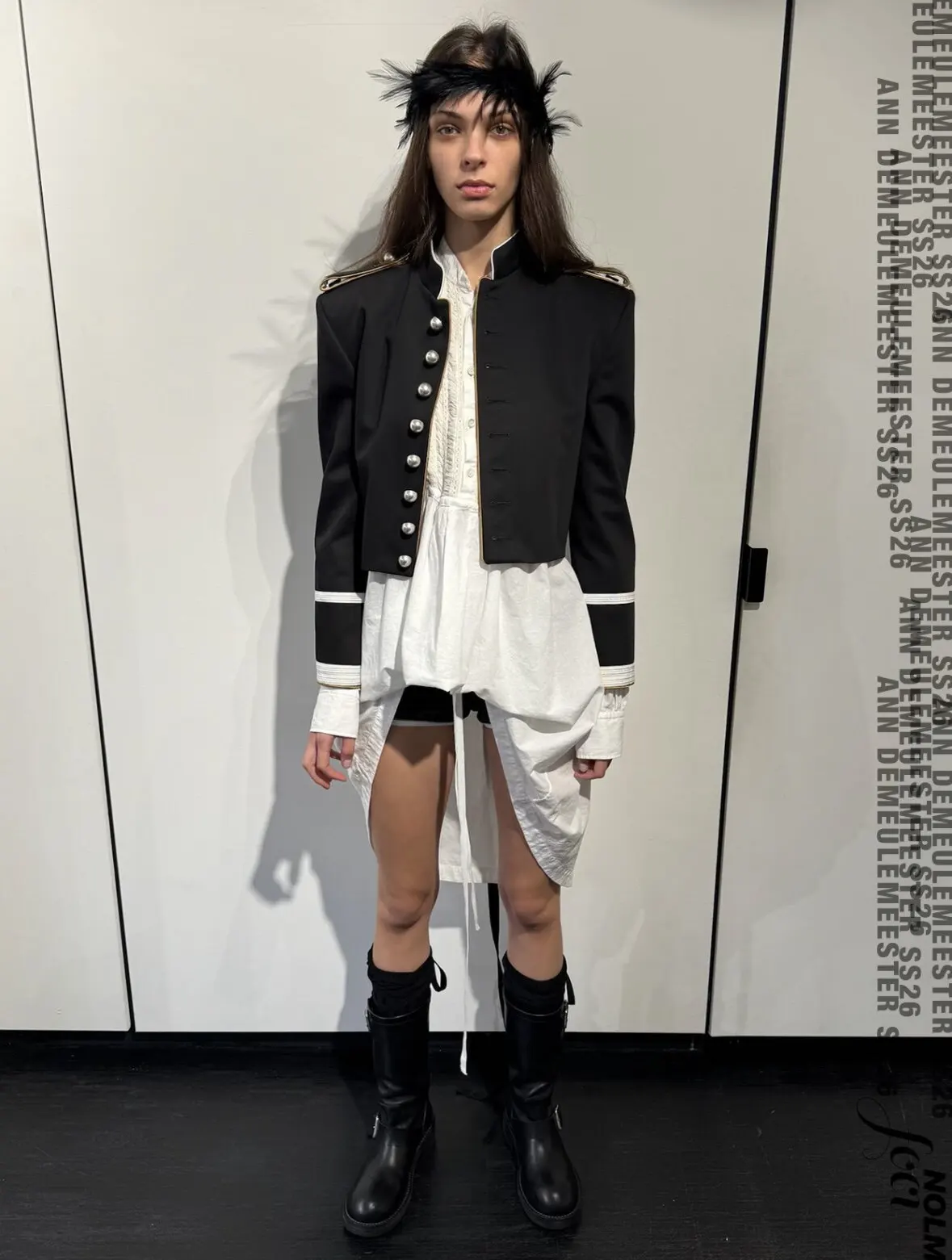 ANN Show Piece Harris Marsina Black & Gold Button Napoleon Jacket, Vintage Court Short Stand Collar Coat