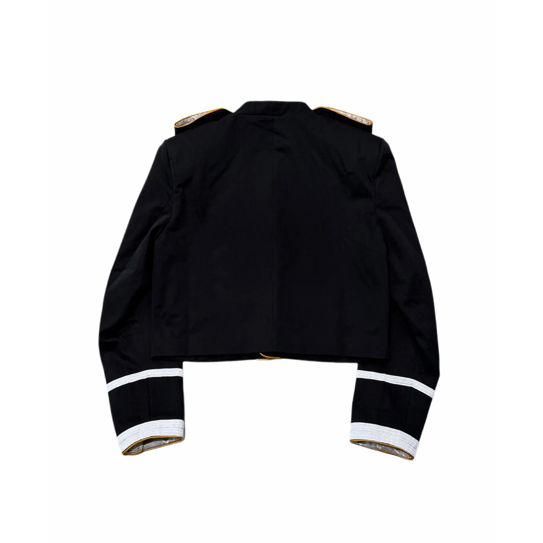 ANN Show Piece Harris Marsina Black & Gold Button Napoleon Jacket, Vintage Court Short Stand Collar Coat