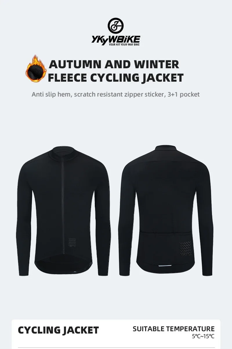 YKYWBIKE Winter Cycling Jersey Men's Thermal Fleece Bicycle Clothes MTB Long Sleeve Warm Road Bike Jacket Outdoor Riding Tops