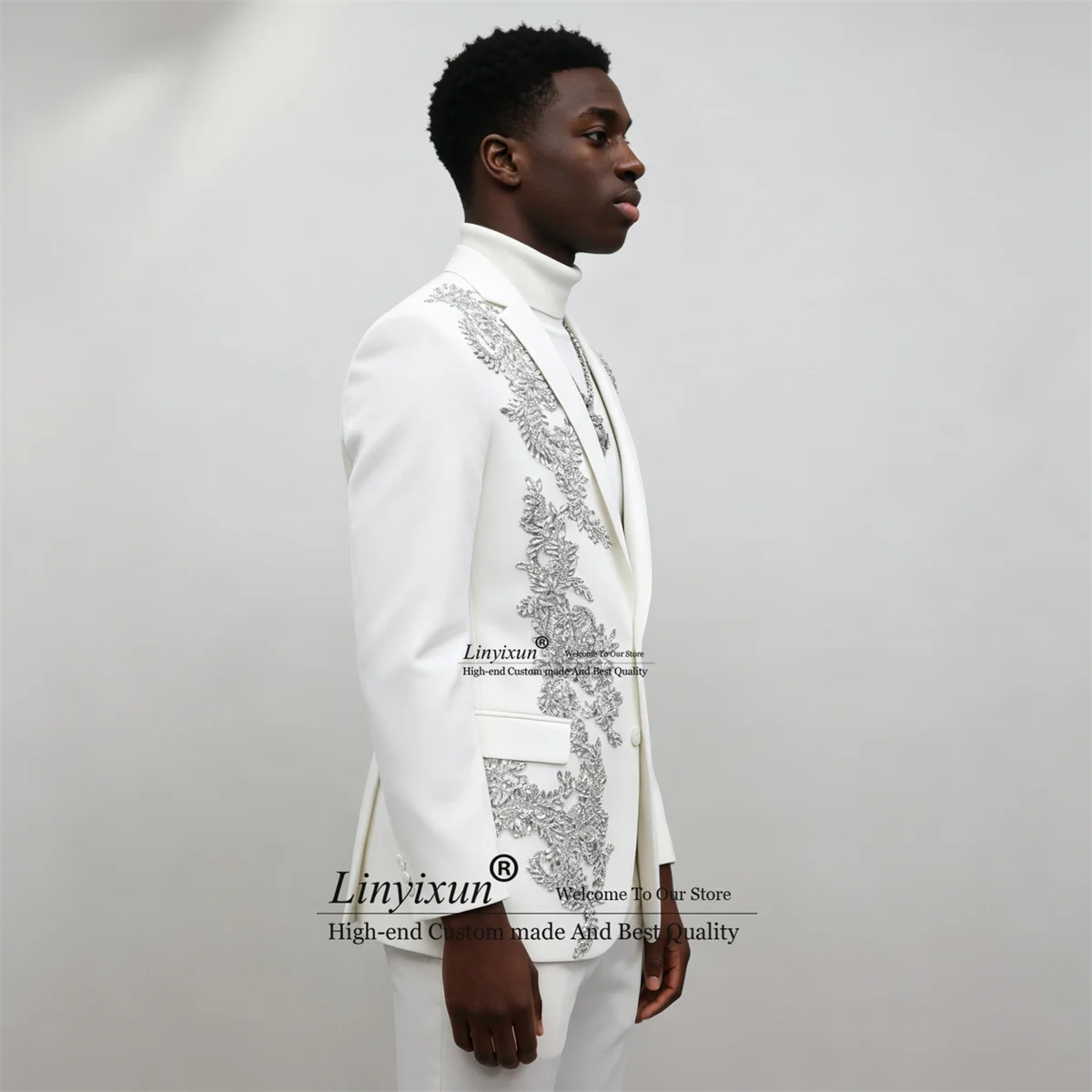 High End Crystal Jewelry Men Suits Notch Lapel Applique Groom Male Blazers 2 Pieces Sets Customized Wedding Tuxedos ropa hombre