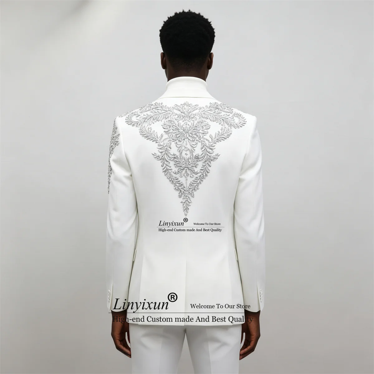 High End Crystal Jewelry Men Suits Notch Lapel Applique Groom Male Blazers 2 Pieces Sets Customized Wedding Tuxedos ropa hombre