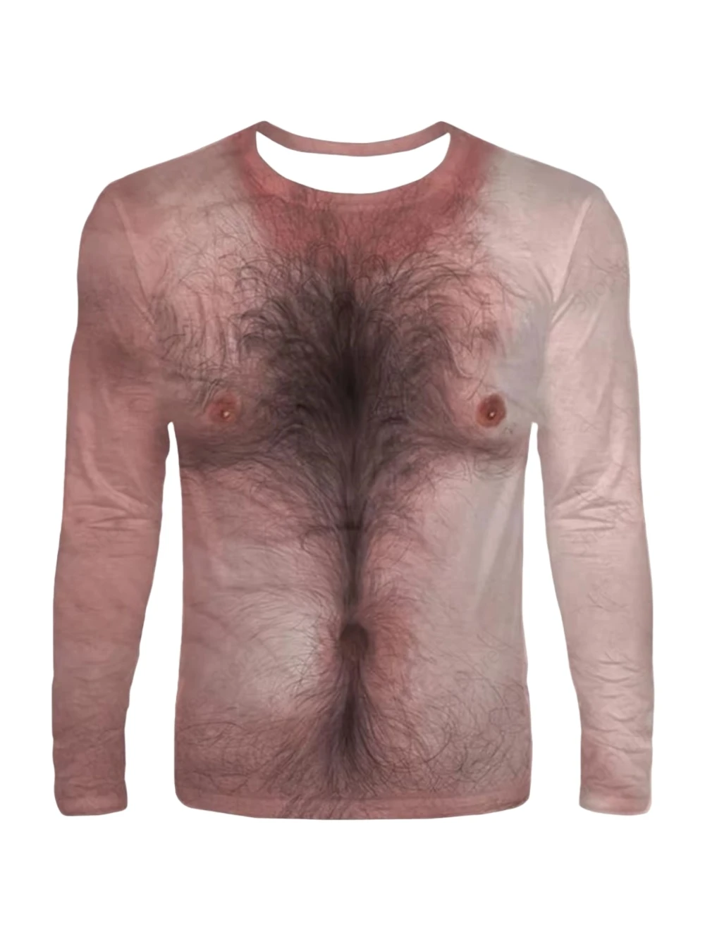 Funny Fake Musclet-Shirt 3D Funny Muscle Body Printed T-Shirts Slim Oversized T Shirt Men Tops Ugly Chest Hair Tops Long Sleeve