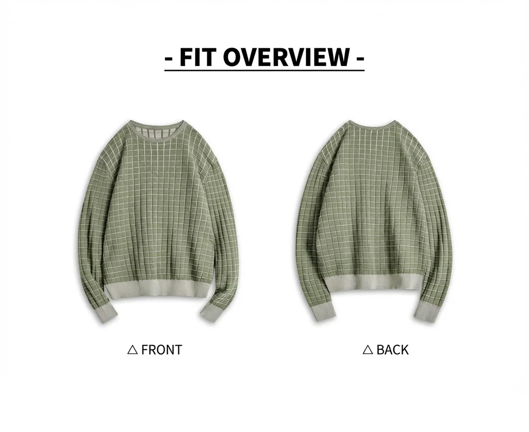 Maden Men's Retro Plaid Crewneck Sweatshirt Green Pullover Casual Spring Outerwear Long Sleeve Winter Layering T-shirt Top