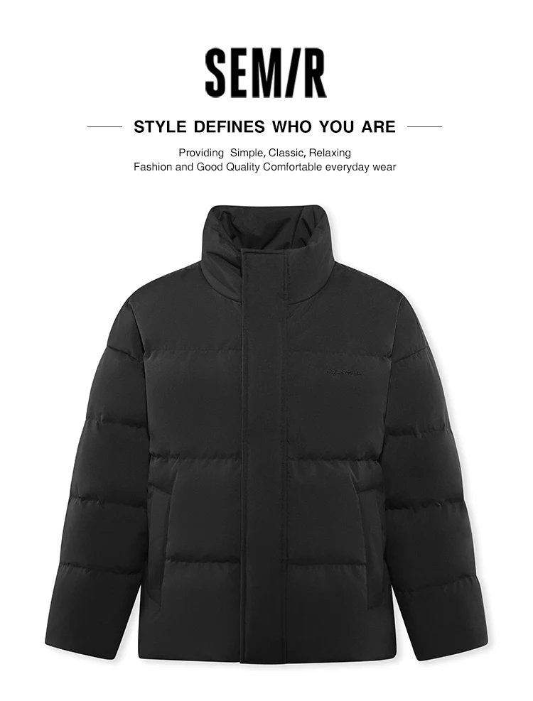 Semir Men Puffer Thick Down Printed Stand Collar Loose Fit 2026 Urban Casual Warm Couple Style Everyday Outerwear
