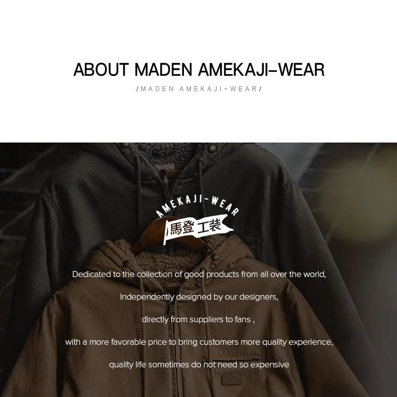 Maden Retro J141 Active Hooded Jacket Solid Color Sherpa Fleece Cotton-padded Coat with Velvet Warm  Canvas Outerwear for Men